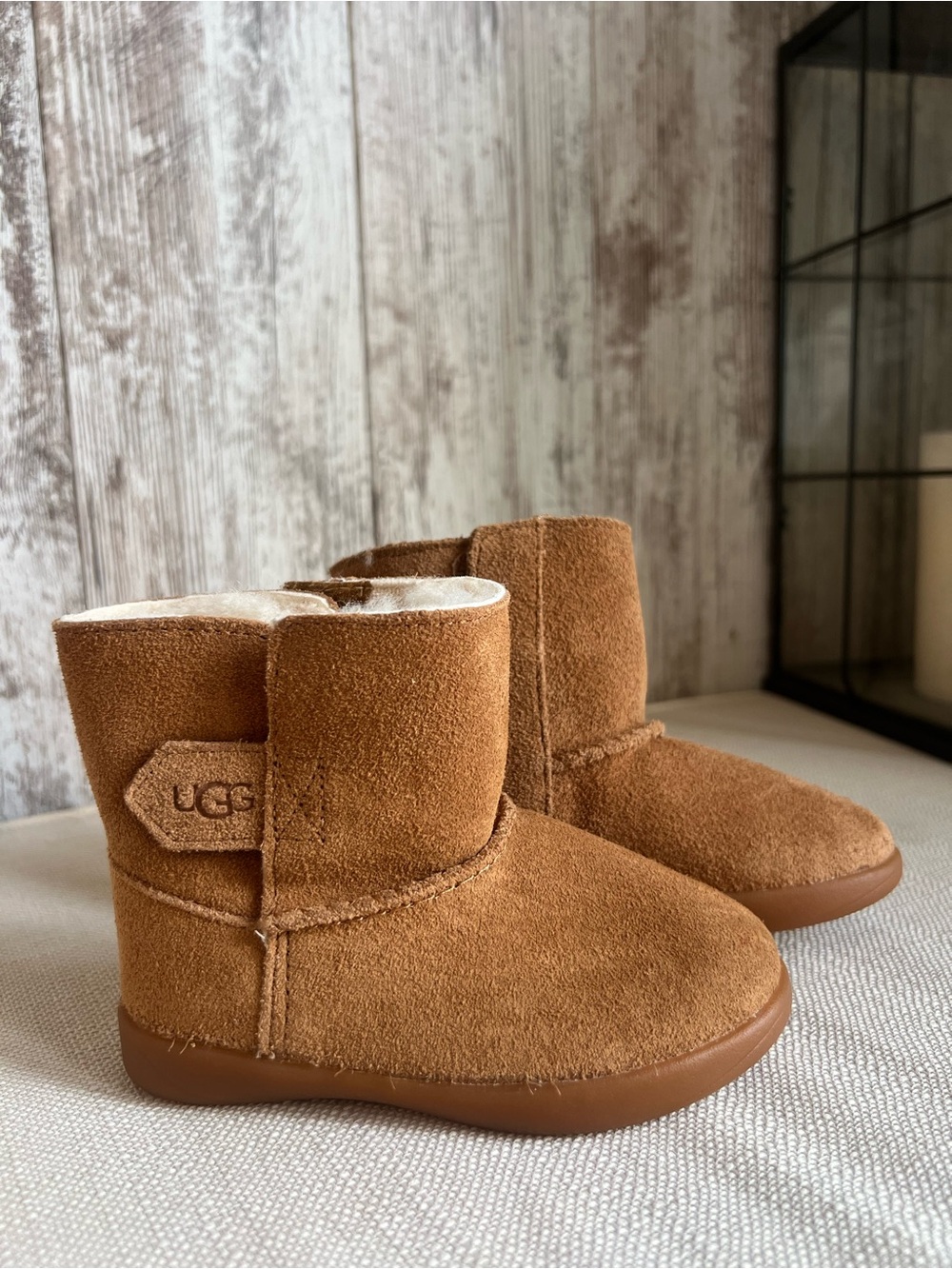 UGG Kids Chestnut Brown Suede Shearling Booties